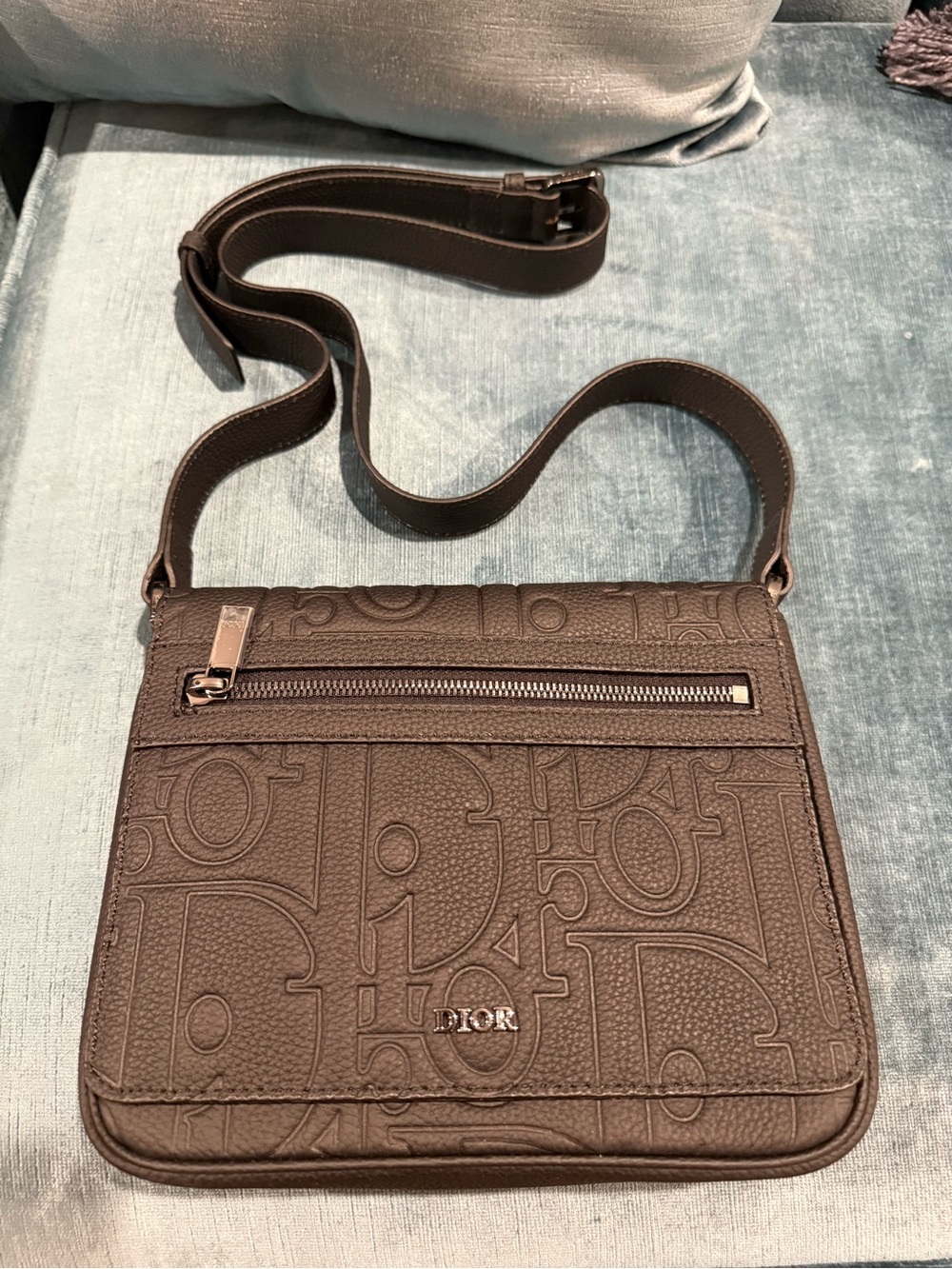 Dior Brown Embossed Logo Messenger Bag